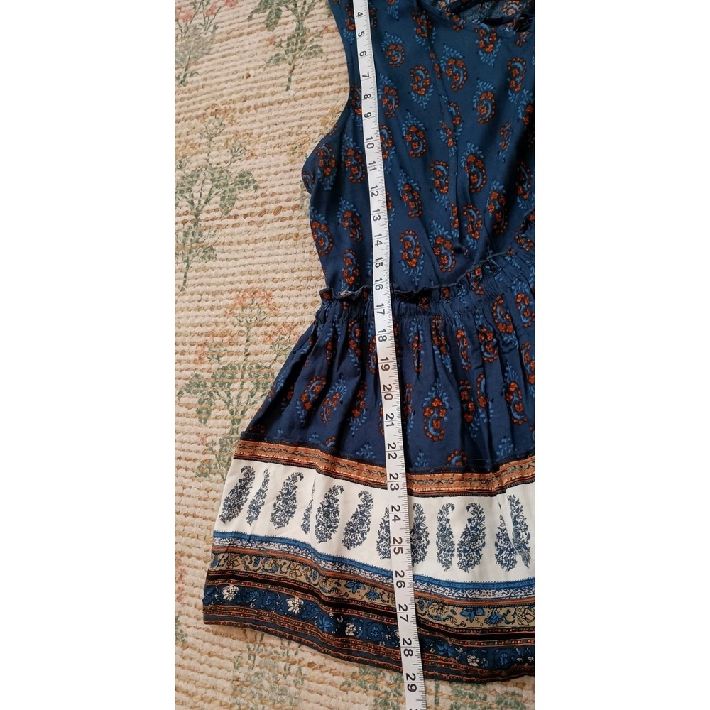 Maurices NWOT 0X 14W Boho Lace-Up Peplum Tank Top Folk Border Print Blue - Picture 11 of 11